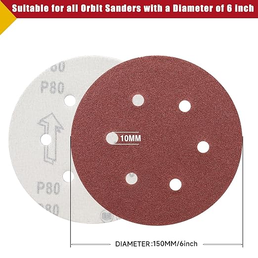 100 PCS 6 Inch Sanding Discs 180 Grit Hook and Loop Sandpaper, Round Orbital Sand Paper Discs for Sander