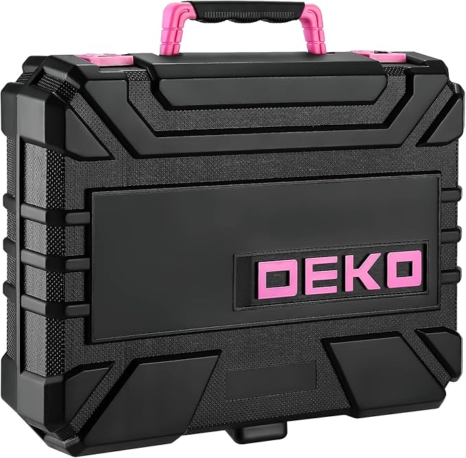 DEKOPRO Drill Set: Tool Set with 8V Pink Cordless Drill, Home Tool Kit with Drill, Hand Tool Kits for Women 126 Piece