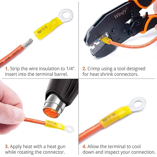 Wirefy Heat Shrink Wire Connectors Kit - Marine Grade Electrical Connectors - Automotive Butt Connectors - Insulated Ring, Spade, Fork, Hook, T-Tap Crimp Terminals - 22-10 Gauge - 1080 PCS
