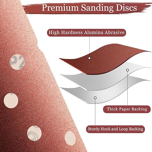 100 PCS 320 Grit 5 Inch Sanding Discs, Hook and Loop Sandpaper for Random Orbital Sander