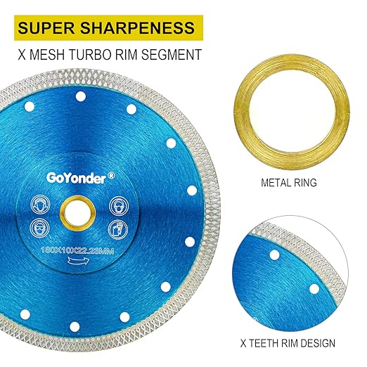GoYonder Super Thin 7" Grinder Blades Tile Blade, Diamond Saw Blade for Cutting Porcelain Tiles Granite, 180mm Tile Cutting Blade for Angle Grinder