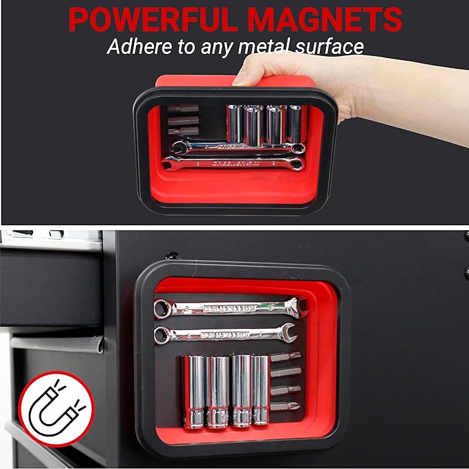 Collapsible Magnetic Parts Tray Set, Magnetic Tray for Mechanic's, 3 Different Size Tool Trays for Small Metal Parts, Cool Mechanic Tools, Cool Gifts for Mechanic (Red)