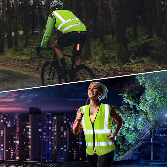 JenPen 10 Pieces Reflective Safety Vests with Pockets and Zipper, High Visibility Mesh Construction Vest for Men Women