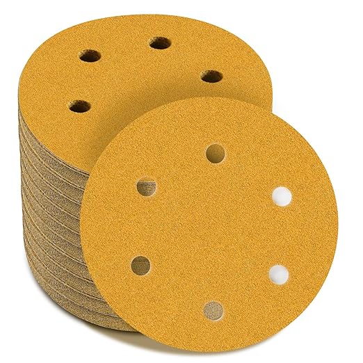 6 Inch - 6 Hole Hook and Loop Sanding Discs 120 Grit, Random Orbital Sandpaper for Automotive and Woodworking - 100 Pack