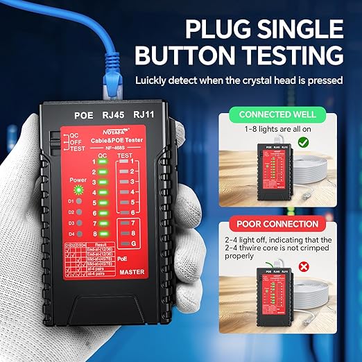 NOYAFA NF-468S Network Cable Tester, RJ12 RJ11 RJ45 Ethernet Cable Tester for CAT5 CAT5E CAT6 CAT6A, POE Tester Continuity UTP/STP Cable Toner LAN Telephone line CAT3 Cable Network Tools