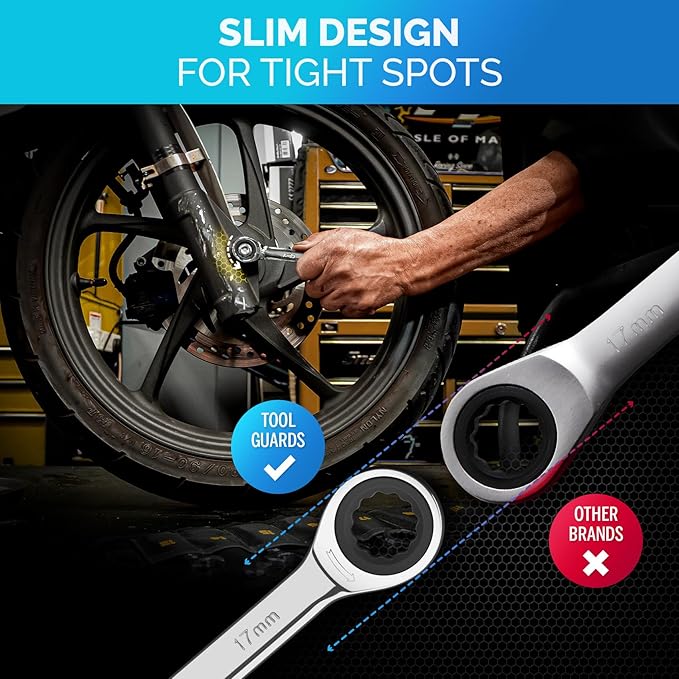 TOOLGUARDS 17mm Wrench - Ratcheting Wrench - Slim Profile - Ratchet Wrench - 100% Lifetime Satisfaction Guarantee