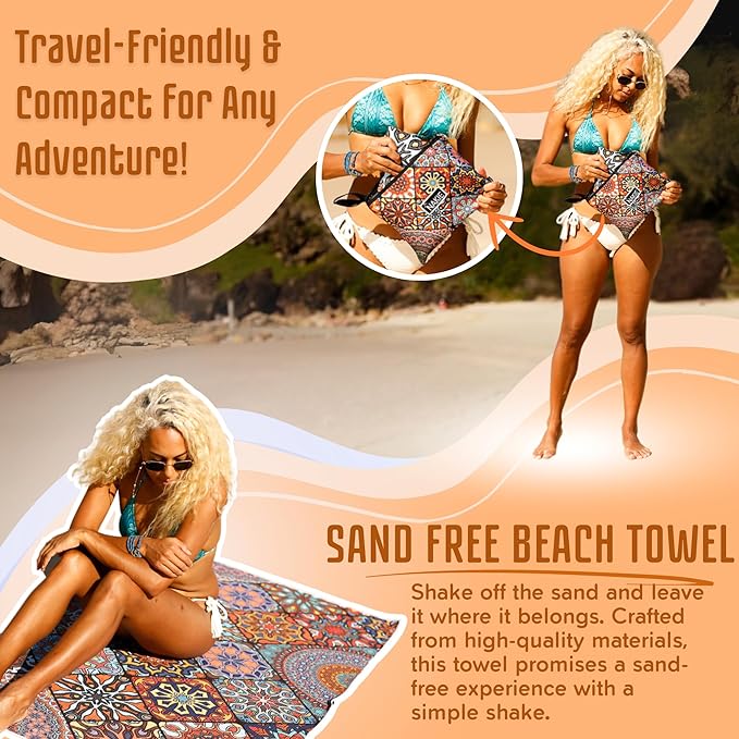 Sand Free Beach Towel, Quick Dry, Lightweight and Compact with Storage Bag, 160x90cm, Made from Recycled Bottles for Beach, Pool, Travel, Swimming and Outdoor Use