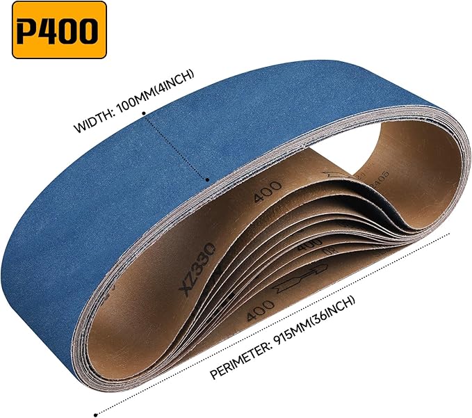 10-Piece 4 x 36 Inch 400 Grit Zirconia Sanding Belts, Heavy Duty Long-lasting Sanding Bands for Belt Sander, Rust Paint Removal, Wood Metal Grinding and Finishing