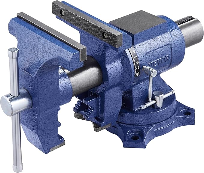 VEVOR Heavy Duty Bench Vise, 6-1/2" Jaw Width, 5" Max Jaw Opening Multi-Purpose Ductile Iron Bench Vise with Anvil, 360° Swivel Base Head, 3" Throat, 5620 lbs Clamp Force, for Pipe Repairing