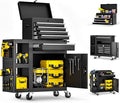 5 Drawers Rolling Tool Chest, Tool Box Detachable Top Metal Tool with Locking System, Protective Mat & Tool Rack, Garage Storage Cart with Side Cabinet, Tool Box for Garage