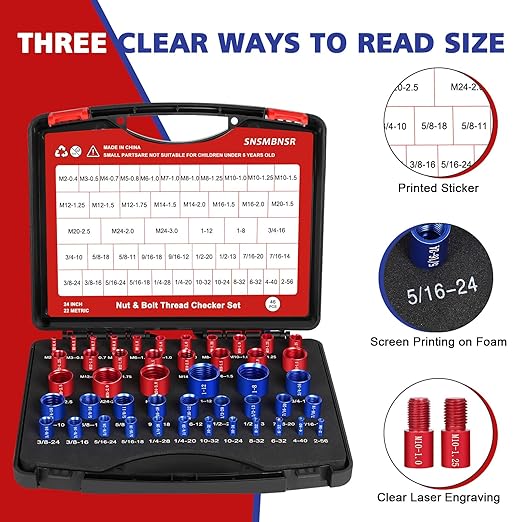 46Pcs Thread Checker, Nut and Bolt Thread Checker Standard and Metric, 24 Inch & 22 Metric Thread Gauge Kit, Suitable for Nut Bolt Size Finder and identifier in Narrow and Tricky Area