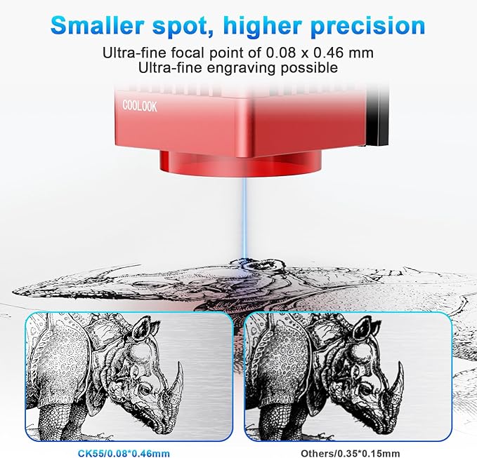 Coolook CK1-55 Laser Engraver, 5.5W Laser Engraving Machine, Laser Engraver Machine, Laser Cutter for Wood, Metal, Aluminum, Glass, Leather, 500mm/s Speed, 32-Bit Main Chip, 300x300mm Engraving Area