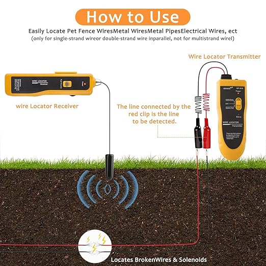 NOYAFA NF-816 Underground Wire Locator, Underground Cable Locator for Pet Fence Buried Sprinkler Valve, Locating Irrigation Tone Generator Kit Probe, Electrical Wire Tracer with Earphone