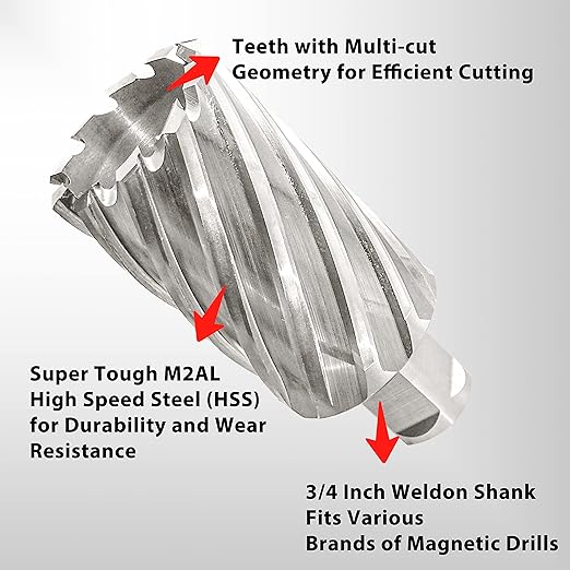 S&F STEAD & FAST HSS Annular Cutter 1-1/2" Diameter 2" Cutting Depth, Mag Drill Bits with Pilot Pin for Magnetic Drill Press