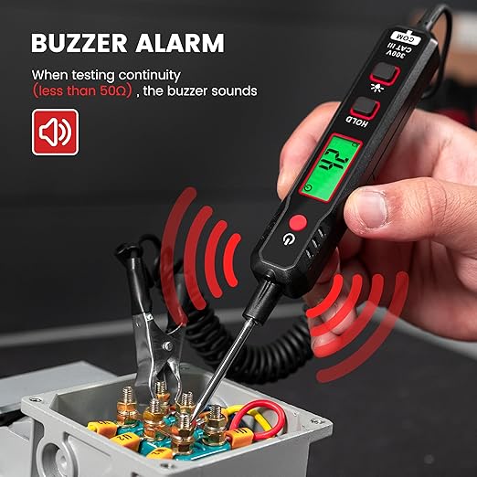 KAIWEETS 0.8V-100V DC Smart Automotive Test Light, Buzzer Circuit Tester with Sharp Probe, Bidirectional Voltage Tester with Flashlight, Electric Test Pen for Car Battery Polarity Continuity Fuses