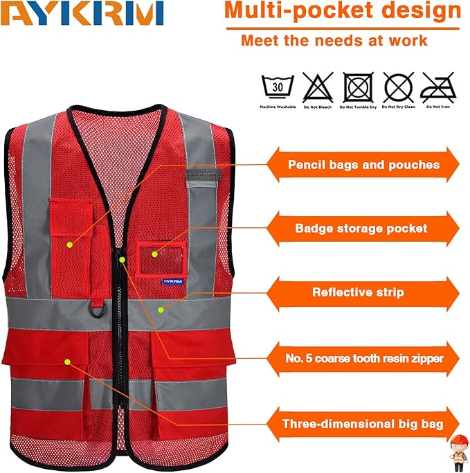 A-SAFETY Red mesh reflective vest