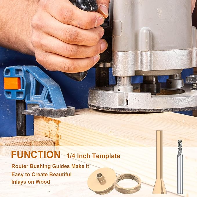 1/4"(6.35mm) Solid Brass Routing Guide Bushing for Router Templates, Alignment Pin, HSS End Mill Bit 15/64"(6mm) Shank, Perfect for 1/4" Mill Routing Bushing Template Use