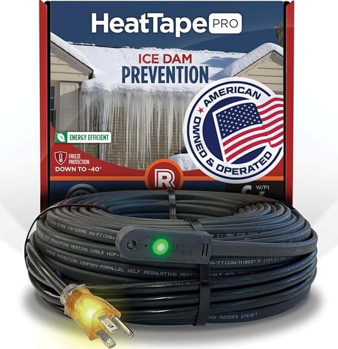 RADIANT SOLUTIONS HeatTapePro - Intelligent Commercial Grade Self-Regulating Heat Cable with GlowCap™ - 10 YR warranty - Ice Dam & Pipe Freeze Protection - 75 ft cable + 10 Ft Cord, 120V, 6 watts/Ft