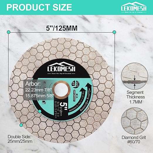 Tile Blade 5"/125mm - 5pcs Diamond Saw Blade Hexagon Design for Cutting and Grinding Granite Marble Ceramic Porcelain Tile,Arbor 7/8"-5/8"