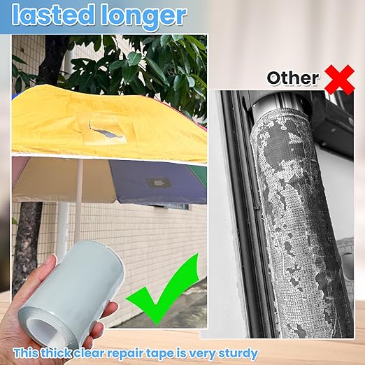 Waterproof Repair Tape for Fabric, Awning, RV Roof, Underbelly, Tarp, Tent, Sail and Boat Cover Outdoor Repair Patch, Heavy Duty, Clear, Multipurpose