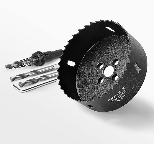 3-1/2 Inch Hole Saw with 3/8" Triangle Shank Quick Change Arbor, JTemgle Bi-Metal Hole Saw Heavy Duty Hole Cutting Tool for Cornhole Boards, Recessed Lights, Wood, Plastic, Drywall & Soft Metal