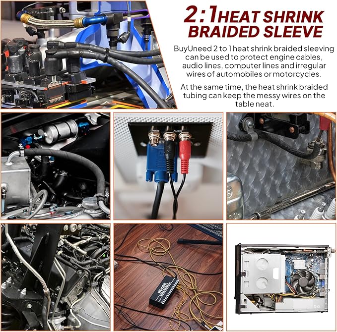 2 in 1 Heat Shrink Braided Sleeving 3/8 inch Cloth Wiring Harness Loom Abrasion Resistant Sleeve for Protection Cable/Sheath (10mm ID-29ft)