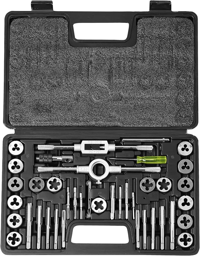VEVOR 40 pcs Tap and Die Set, Metric Size M3-M12 Rethreading Tapping Tools Kit, Made of Durable Bearing Steel, Includes Full Accessories and Storage Case, for Internal and External Thread Cutting