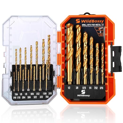 M35 Cobalt Drill Bit Set 20PCS(1/16"-1/2") High Speed Steel Jobber Length Drill Bit Kit for Hardened Metal with Index Storage Case