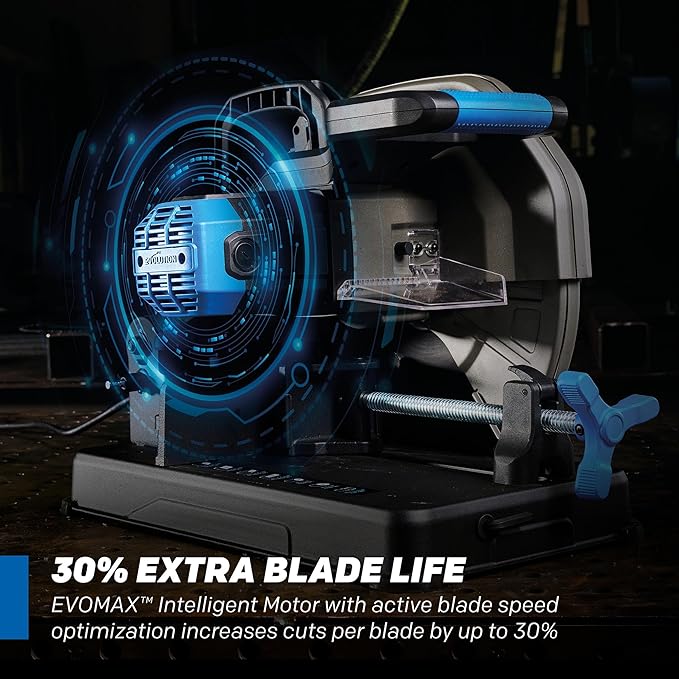 Evolution S15CPS 15" Heavy-Duty Metal Cutting Chop Saw | 3,500+ Cuts with EVOMAX14ST Blade | 15" Blade Compatible | Industrial Power Saw, Soft Start Motor, E-Brake, Precision Shadow Line Guide