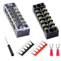 Terminal Block (2 Sets) 2Pcs 6 Positions Dual Row 600V 15A Screw Terminal Strip Blocks with Cover&2Pcs Pre-Insulated Barrier Termina Block Strip& 12Pcs Insulated Fork Wire Connector
