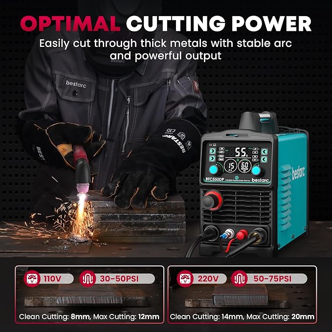 Plasma Cutter, [Pilot Arc][Large LED Display][Air Sensor] 55A bestarc Plasma Cutter Machine 110/220V Dual Voltage, 1/2 Inch Clean Cut 4/5 Inch Max Cut, Post Flow Mesh, 2T/4T for Beginners DIY