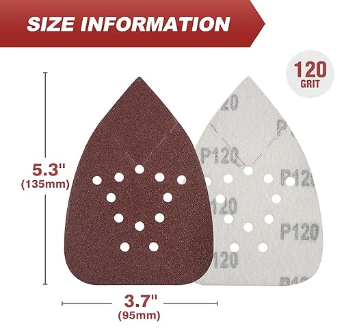 S SATC Mouse Sander Sandpaper 50PCS Mouse Sanding Pads 12 Holes Hook and Loop Sandpaper 120 Grit Detail Palm Sand Paper