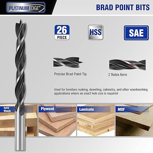 PLATINUMEDGE 140PC Multipurpose Drill Bits Set, 88PC Titanium Twist Drill Bits 26 Pc Masonry Drill Bits for Brick, Concrete 26 Pc Brad Point Drill Bits, for Wood, Metal, Masonry with Hard Storage Case