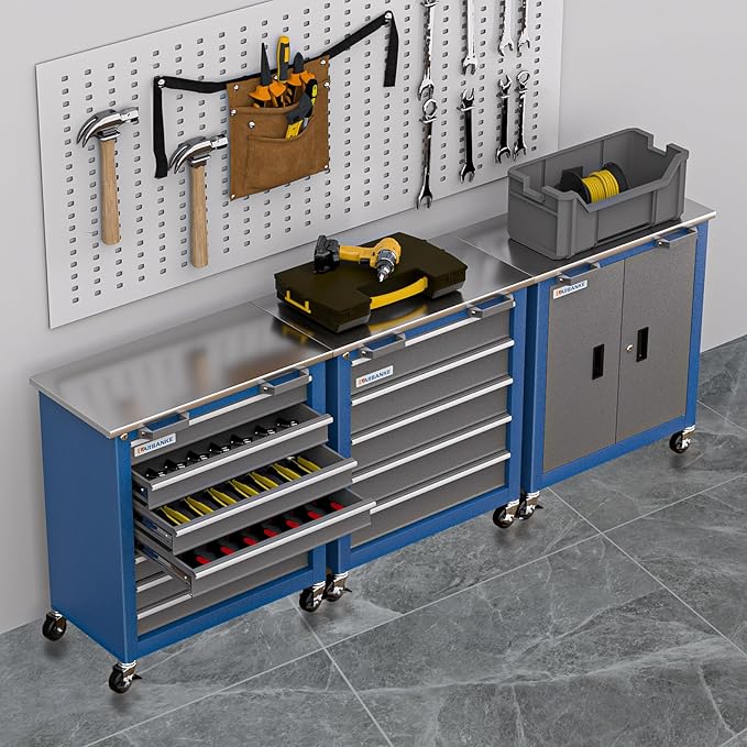 7-Drawer Rolling Toolbox,Tool Box with 360° Lockable Wheels and Padded Feet,Tool Chest with Keyed Locking System and Drawer Liners,can be Combined Storage System with Tool Chest