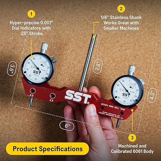 SST - Mini Mill & Lathe Tramming System - Tram, Align, & Square for Machine Calibration - For Angular Misalignment - Precise & Powerful - 0.001” Dial Indicators - Designed in the USA