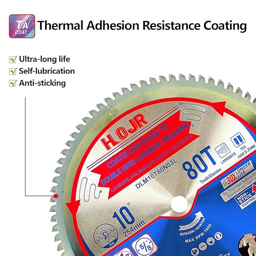 Circular Saw Blade Woodworking TA Series 10" 80-Tooth 5/8" Arbor, Double Sided Laminate/Melamine Wood Cutting,Special Anti-Thermal Adhesion Coating on Cutting Head -TA,DLM 10" 80T TA