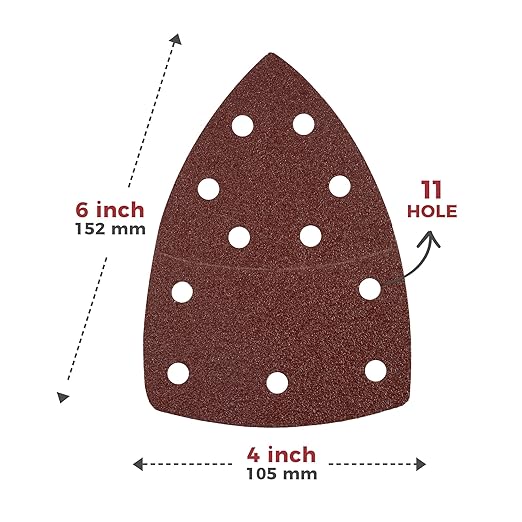 S SATC 50 PCS Mouse Sander Sandpaper 11 Holes 40 Grit Detail Sander Sandpaper Palm Sander Paper Hook and Loop Sander Pads Triangular Sanding Sheets