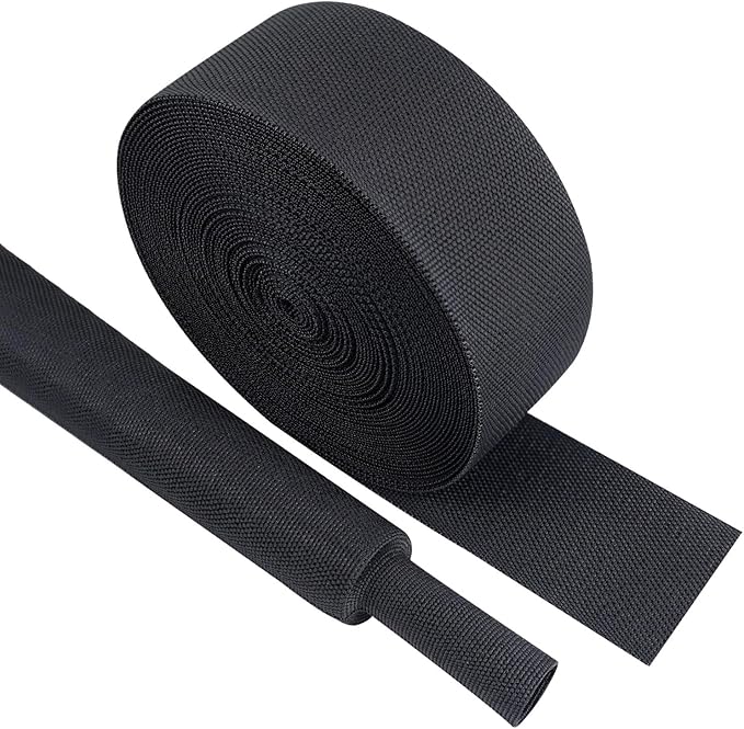 Black 2:1 Ratio Automotive Heat Shrink Braided Sleeving,Wear-Resistant Flat Woven Shrinkable Sleeve Fabric Car Cable Wires Hoses Protection (1-3/8"-19ft)