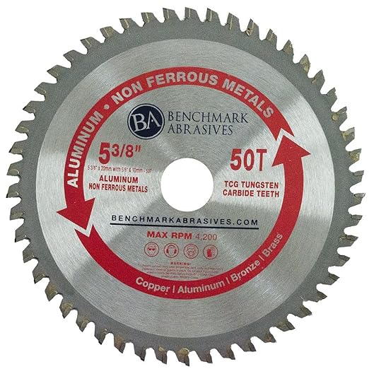 Benchmark Abrasives TCT 5 3/8 Inch Circular Saw Blade, Tungsten Carbide Tipped Non Ferrous Metal Cutting Saw Blades for Cutting, Plastic, Fiberglass, PVC, Aluminum Cutting Blade - ‎(5-3/8" - 50 Teeth)