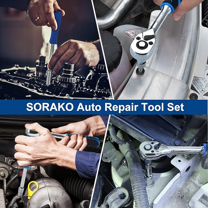 SORAKO 87-Piece Drive Socket Wrench Set, 1/4-Inch Drive, Chrome Vanadium Steel, Includes 72 Tooth Ratchet, Sockets, Case