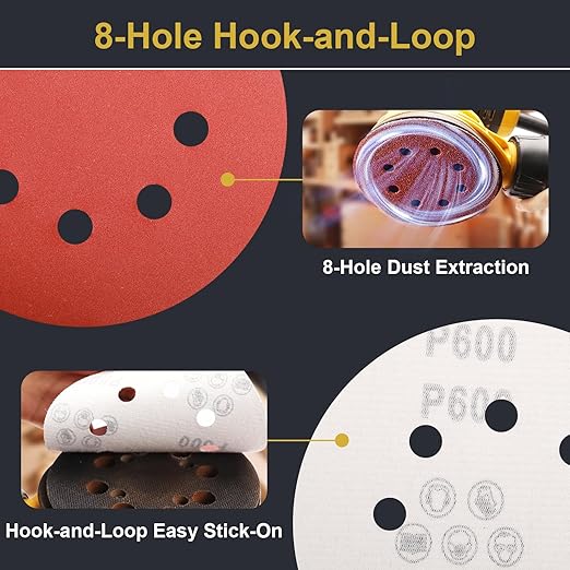 100 PCS 5 Inch Sanding Discs 600 Grit Hook and Loop Adhesive Round Sandpaper for Random Orbital Sander