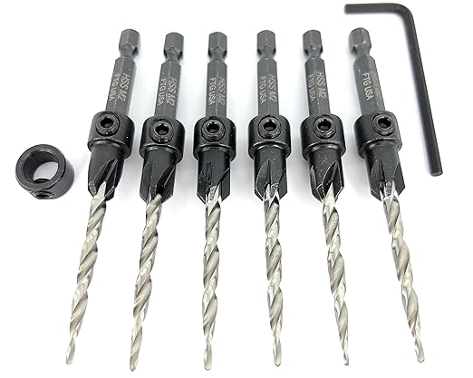 FTG USA Countersink Drill Bit Set for Wood with Tapered Drill Bit 6 Pc #8 (11/64")