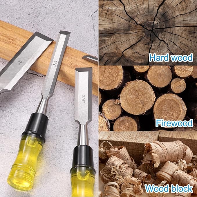 HARFINGTON Wood Chisel 1" CRV Steel Beveled Edge Blade PVC High Impact Handle Woodworking Hand Tool with Caps for Carving Furniture Making Carpentry Tool