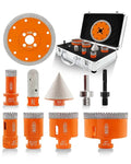 BGTEC Diamond Hole Saw Kit - 9PCS 20/25/35/50/75mm Drill Bits & 20mm Milling Finger Bit & 50mm Chamfering Bit & SDS/HEX & 125mm Tile Blade for Porcelain Tile Ceramic Granite Marble Stoneware