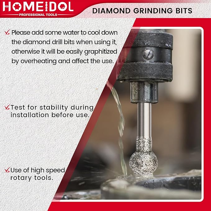 20PCS Stone Carving Set Diamond Burr Bits, HOMEIDOL Diamond Grinding Bits Suitable for Dremel, Polishing Kits Rotary Tools Accessories with 1/8" Shank for Carving, Engraving, Grinding, Stone, Glass