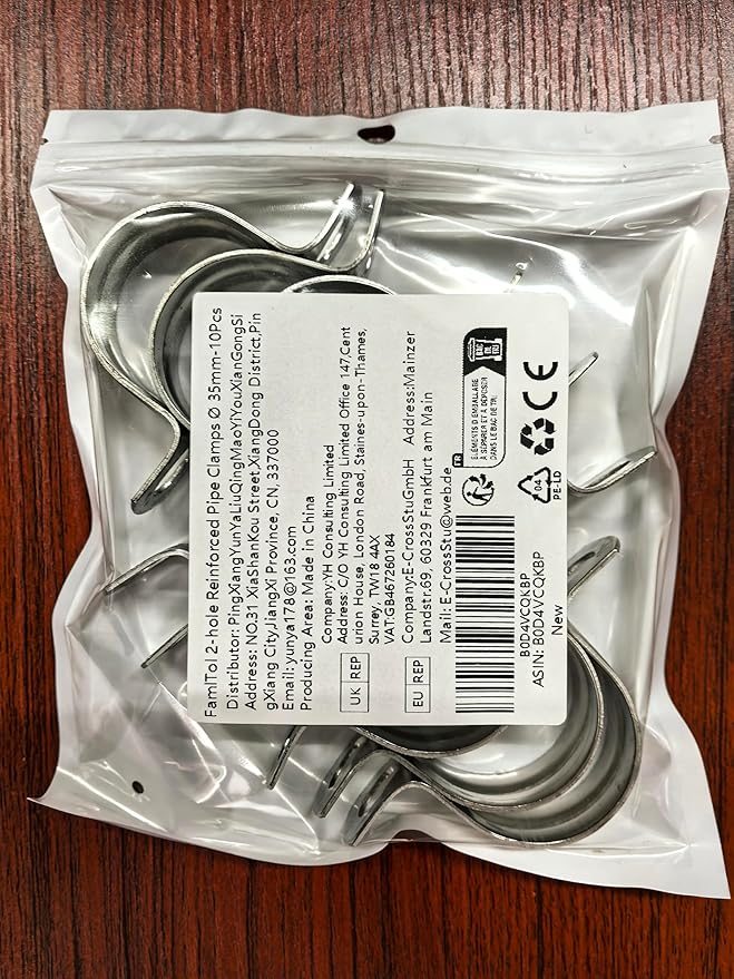 10 pcs 1-3/8" Conduit Clamp 304 SS Pipe Support U Bracket, Tube Clamp for Cable/Water Pipe, Heavy Duty Strap Clamps | OD 1-3/8" | 10 pcs