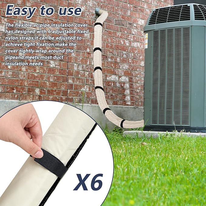 Outdoor 3-Layer HVAC Copper Pipe Insulation Cover,UV-Resistant 600D Oxford Cover for Outside AC Pipe Insulation,Weatherproof AC Line Sleeve Mini Split to Central Air,72" L×10.2" W,Beige