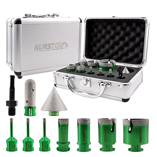 Diamond Core Drill Bits Kit - 7pcs 6/6/6/20/25/35/50mm+1pc 2" Beveling Chamfer Bit+1pc 3/4" Diamond Finger Milling Bit+SDS Adapter to 5/8-11" Thread for Porcelain Ceramic Tile Granite Marble