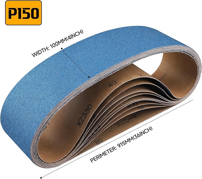 10-Piece 4 x 36 Inch 150 Grit Zirconia Sanding Belts, Heavy Duty Long-lasting Sanding Bands for Belt Sander, Rust Paint Removal, Wood Metal Grinding and Finishing