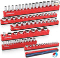 6-Piece 1/4" 3/8" 1/2"-Driver Metric Magnetic Socket Organizer Set (Holds 75 Sockets) - Detachable Tool Tray with 5mm Magnetic Base for Garage/Home(Sockets Not Included)